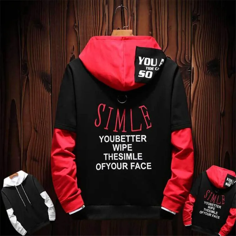 2019 Новый Демисезонный мужские толстовки с капюшоном пуловер поддельные Двойка