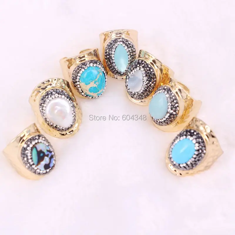 10 шт. кольца ракушки с натуральным жемчугом кристаллом цирконием на манжеты из