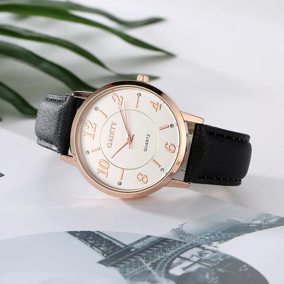 Женские модные часы с кожаным ремешком аналоговые кварцевые круглые наручные