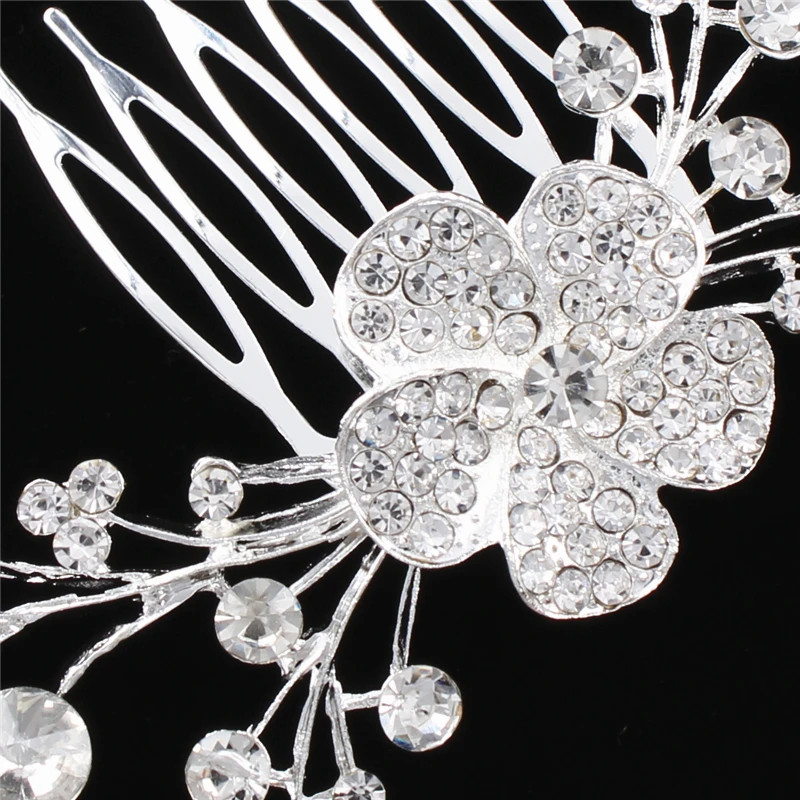 YueBanG Small Rhinestone Metal Flower Hair Combs Silver White Wedding Accessories Jewelry for Women Girl Bride Hairpin Gift |
