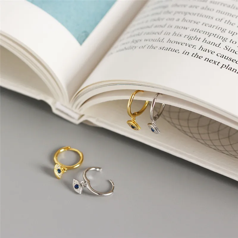 

ying Vahine New Arrival Evil Eyes Earring 100% 925 Sterling Silver Mini Zircon Blue Eyes Pendant Small Stud Earrings for Women