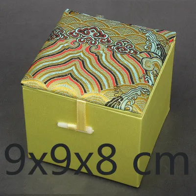 Luxury Square Cotton Filled Wooden Jewelry Storage Box Collection Decorative Chinese Silk Brocade Gift Packaging Case