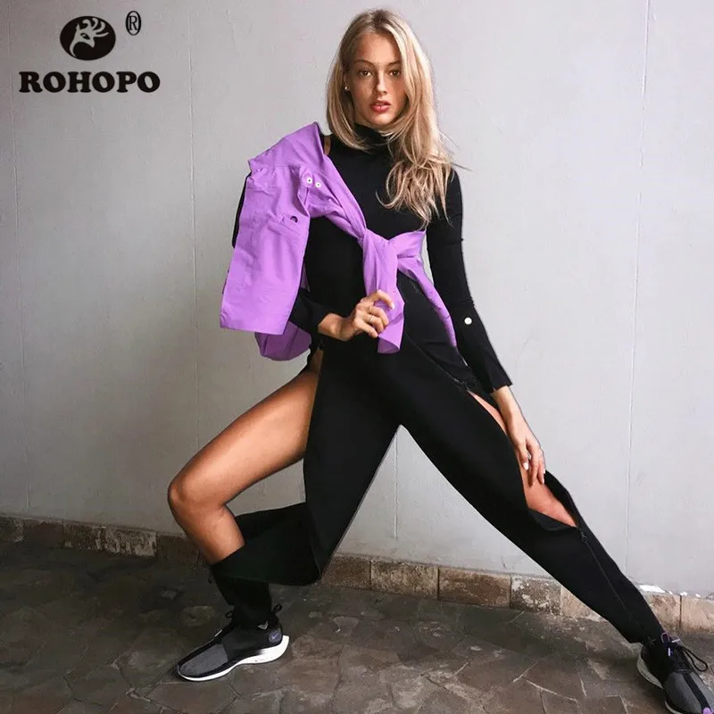 ROHOPO, женские брюки-карандаш с боковой молнией, настоящая молния, открытые ноги, модные женские брюки, красные, черные, в стиле хип-хоп, повседневные брюки# HP3440W10