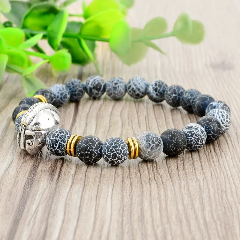 Wholesale Silver Color Roman Warrior Gladiator Helmet Bracelet Best Design Fashion Natural Stone Men Bracelets SBR160179 | Украшения и