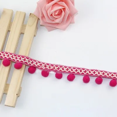 rose red2 Кружевная лента, аксессуары для шитья, 2 ярда, 1,2 см, помпоны с кисточками, помпоны, отделка, шар, бахрома, вышивка, сделай сам, одежда, тканевый шнур - Цвет: rose red2