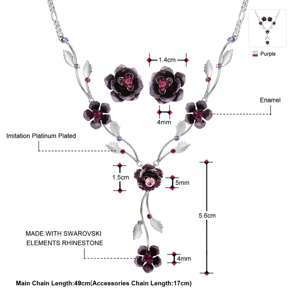 Neoglory Rhinestone &amp Enamel Jewelry Set Elegant Flower Style Necklace Earrings Women Embellished With Crystals From Swarovski |