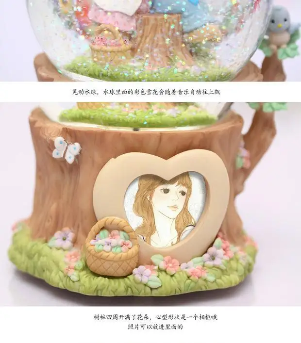 Ротационный кристалл шар фоторамка Музыкальная шкатулка пара милая кукла игрушка изделия из полимера подарки для детей
