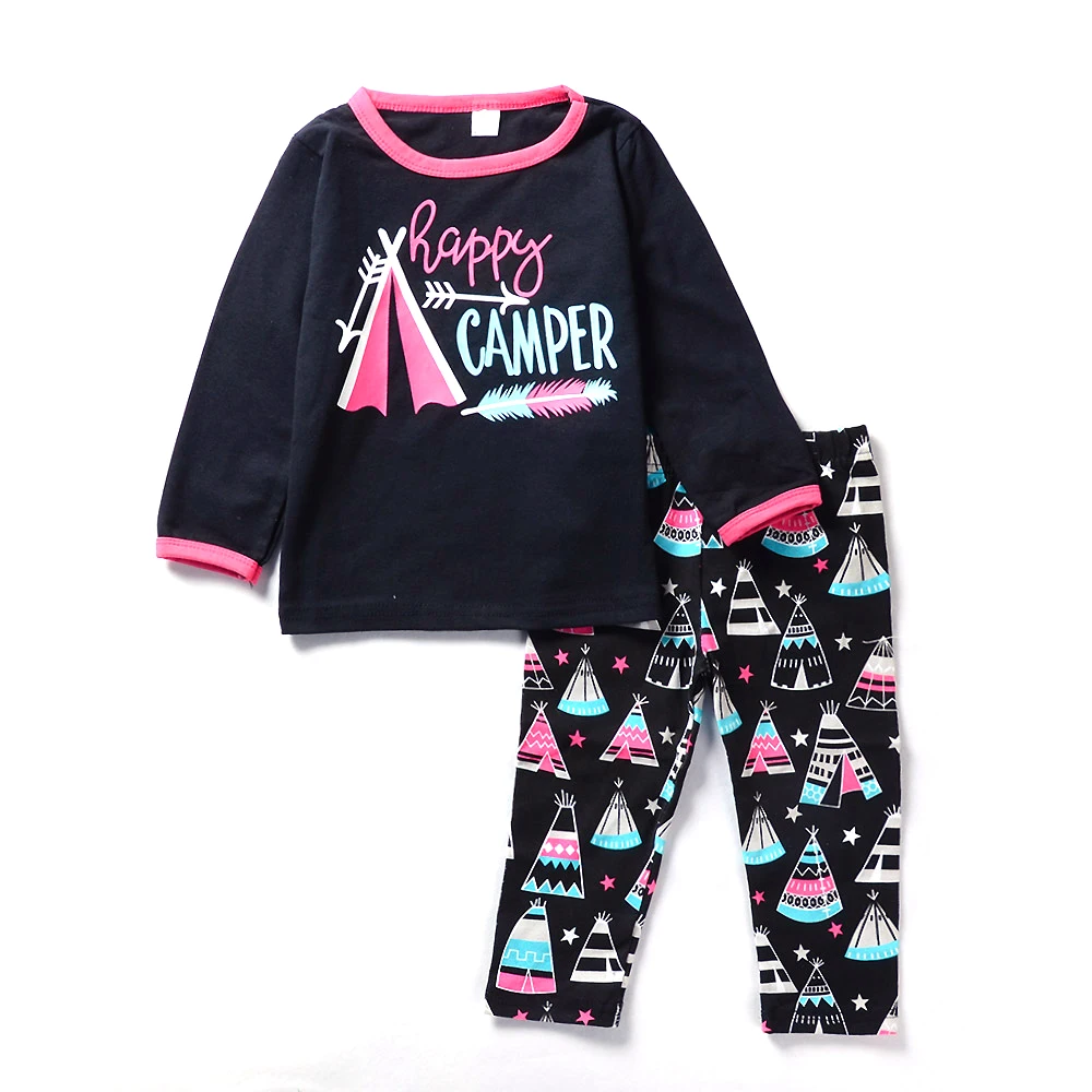 Модный детский топ с принтом Happy Camper + штаны детская одежда 2 шт.|fashion kids clothes|kids