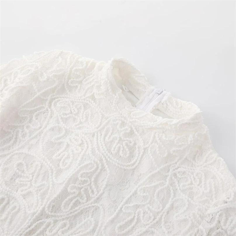 Лето-осень мини-платье крючком Кружево дамы белый длинными расклешенными