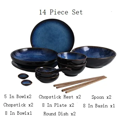 14 Piece Set NIMITIME японский стиль керамический фарфор Dim Blue миска для рисового супа посуда тарелка столовая посуда набор посуды - Цвет: 14 Piece Set