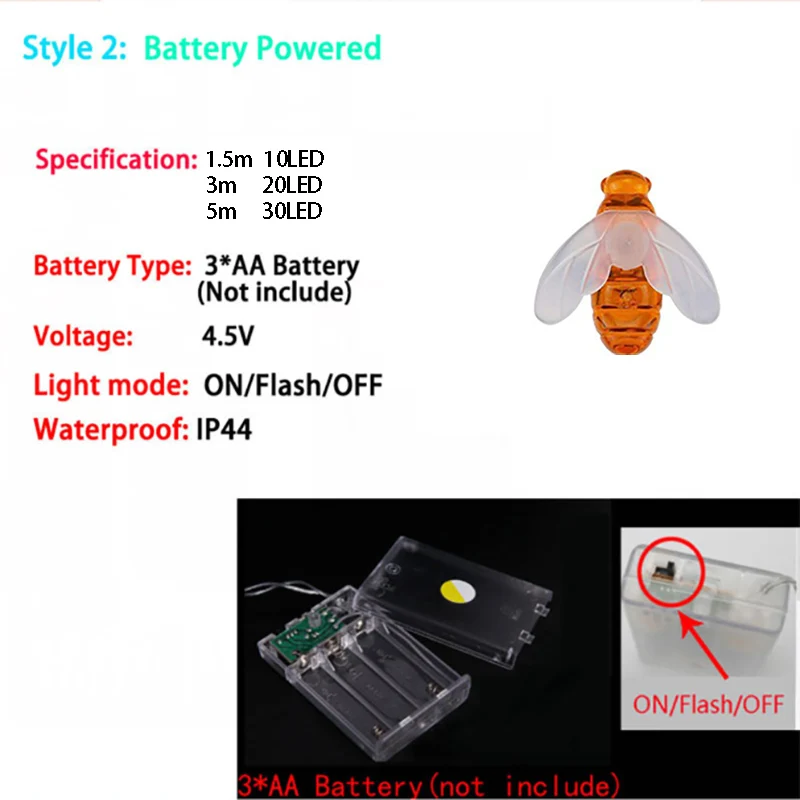 3M 20LED 5M 30LED Bees String Lights Christmas Fairy Garlands Outdoor Battery Flash For Holiday Xmas Party Garden Decor | Лампы и