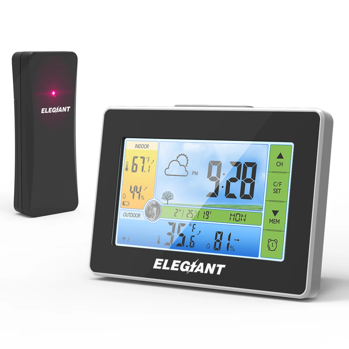 ELEGIANT EOX-9908 сенсорный Крытый Открытый Метеостанция Будильник Календарь беспроводной датчик погоды термометр гигрометр