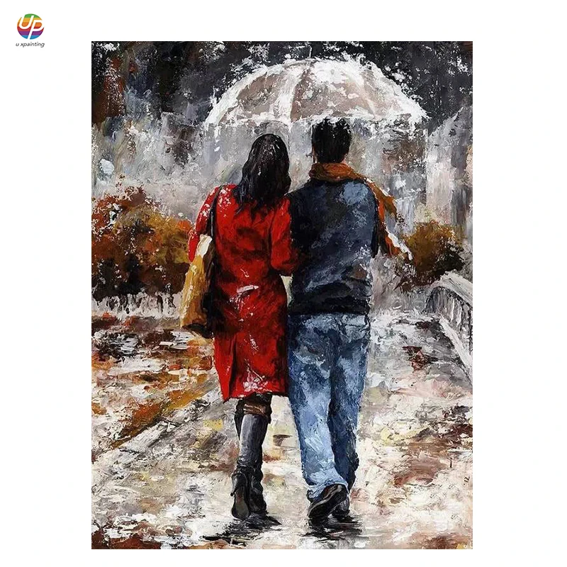 Lovers in Rain Umbrella Frameless Diy Digital Painting By Numbers Acrylic Paint Modern Wall Art Canvas For Home Decor | Дом и сад