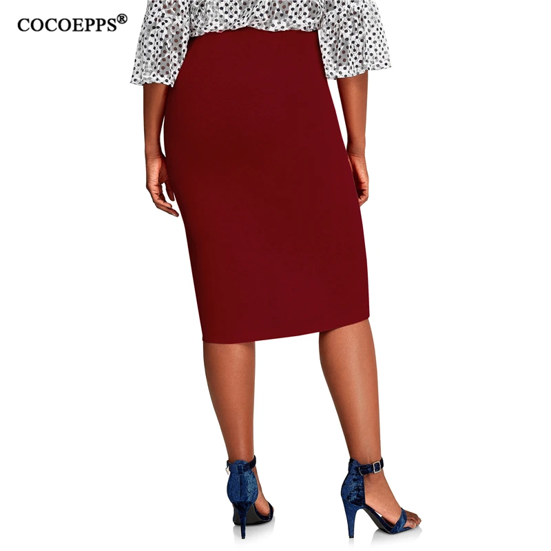 COCOEPPS, плюс размер, высокая талия, Женская юбка, повседневная, 5XL, большой размер, облегающая юбка-карандаш, офисная, с разрезом, элегантная, для работы, OL, юбки 6XL
