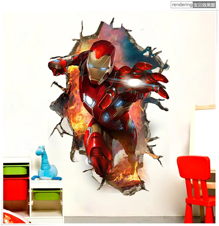 NEWMarvel, Супергерой, 3D стерео, Железный человек, декоративная живопись, Марвел, наклейка на стену, детская комната, декоративная наклейка, игрушки, 3d головоломка