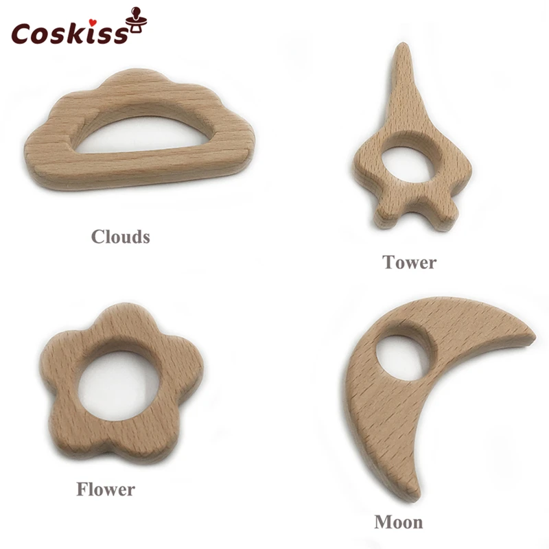 Mordedor de madera org&aacute;nico Natural para beb&eacute;, juguete de madera de haya, torre de nubes, Luna, hecho a mano, regalo para beb&eacute;-2