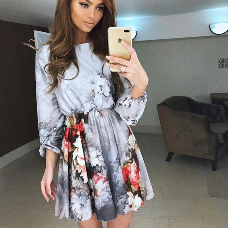 Цветочный принт летнее женское платье Новинка 2018 года поступления китайский