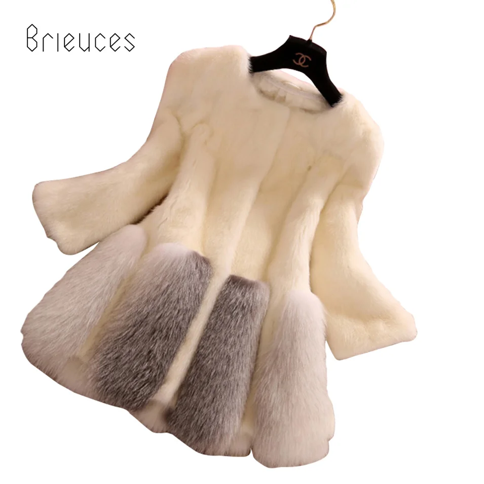 

Brieuces autumn winter new tokeep warm ln the long the fur coat women high quality slim o neck patchwork coat women