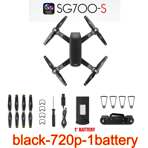 black-720p-1battery RC самолеты SG700-S игрушки, фотография 720 p/1080 p 3D флип, WiFi FPV, 3,7 V 1000 mAh, камера селфи видео Дрон в реальном времени аэрофотосъемка подарок - Цвет: black-720p-1battery