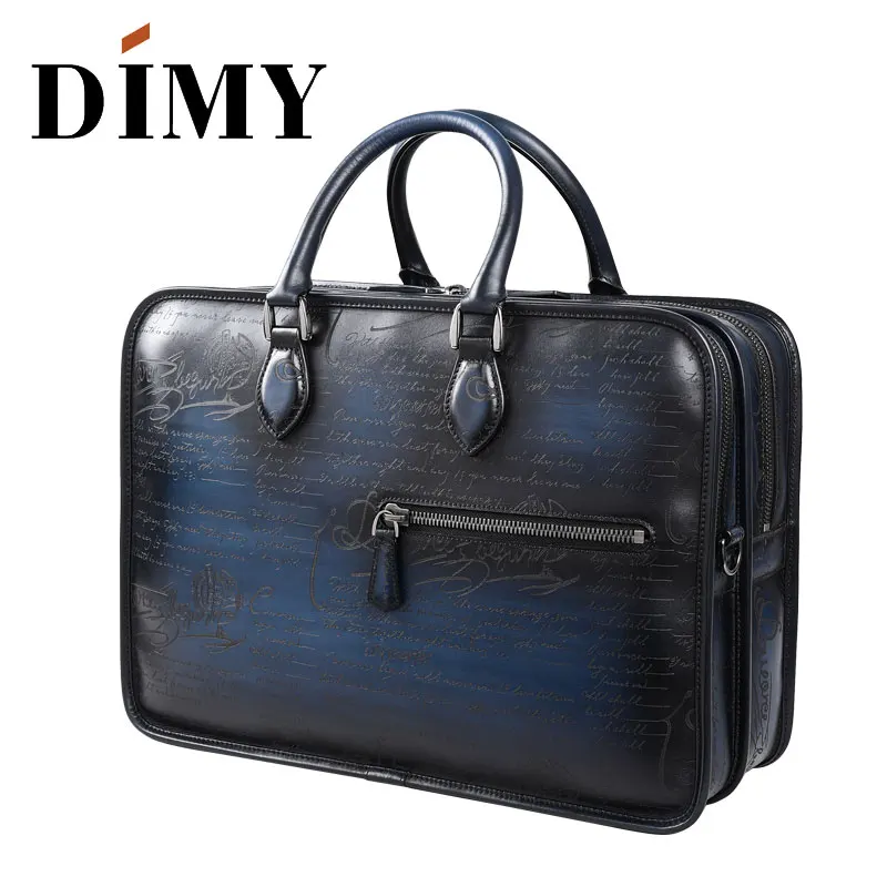Blue DIMY рука патина Кожа Мужские портфели голландский телячьей сумки бизнес сумки двойная молния сумка для мужчин джентльмен - Цвет: Blue
