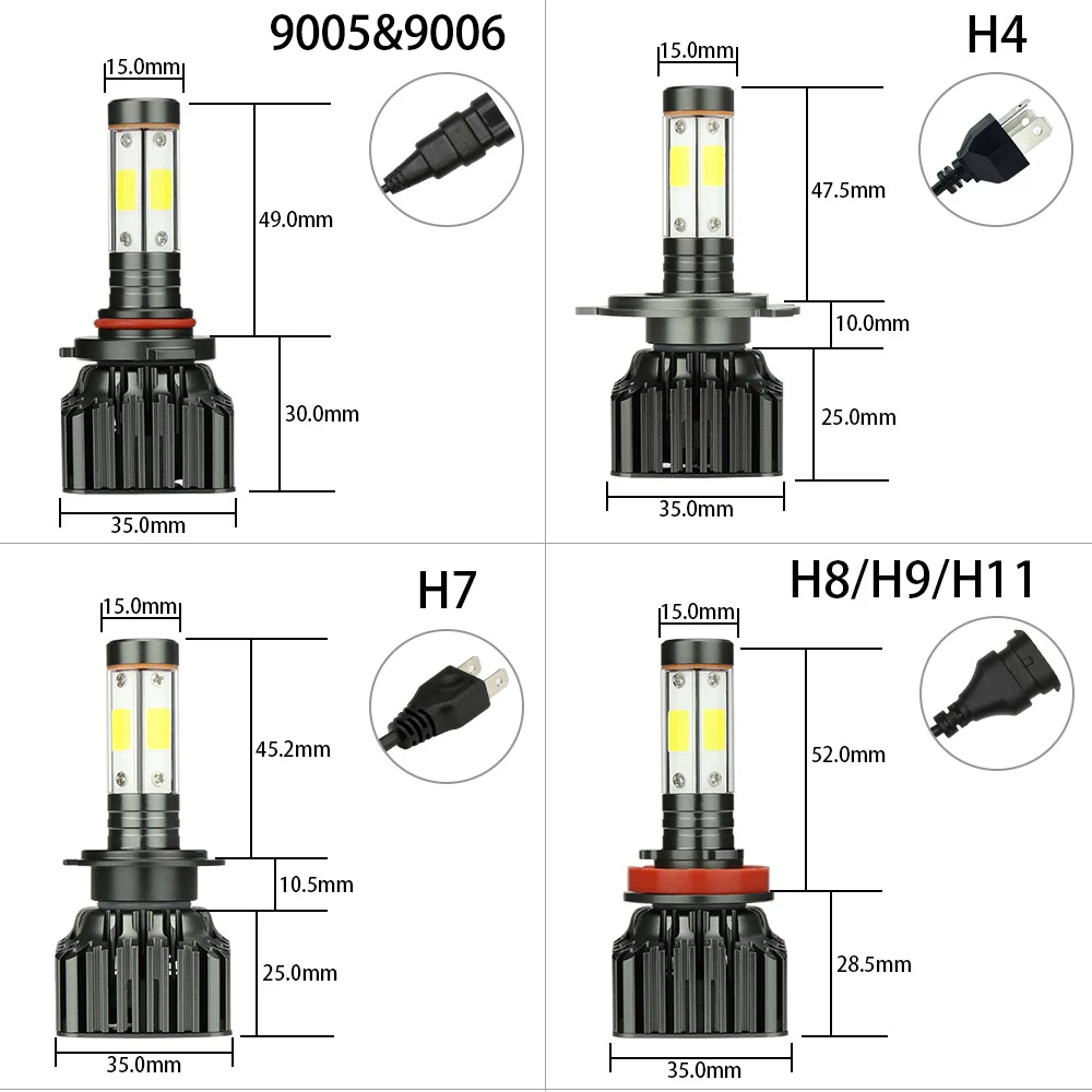 Zdatt H4 светодиодный фары 9003 HB2 ходовые огни лампы 100W 12000LM 3000K 6000K 8000K Противотуманные