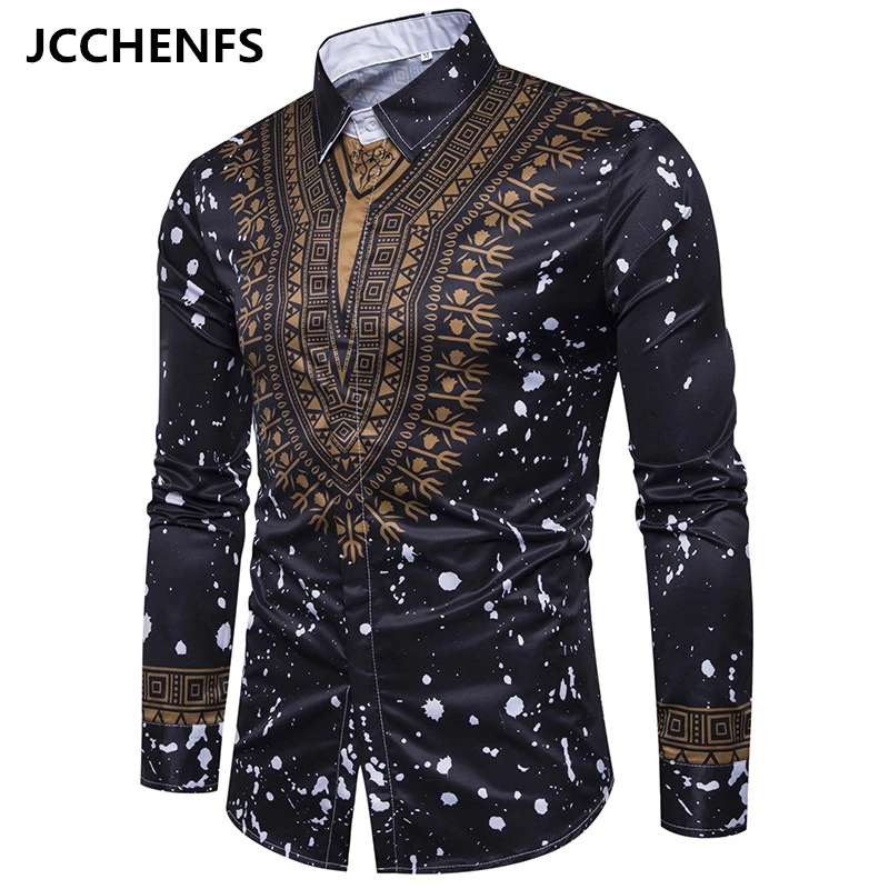 JCCHENFS 2018 брендовая мужская рубашка Повседневное 3D принт Винтаж Этническая Стиль