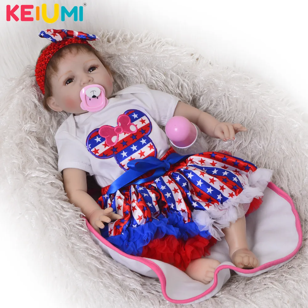 KEIUMI 55 см Reborn Baby Мягкая силиконовая кукла детская настоящая улыбающаяся модная
