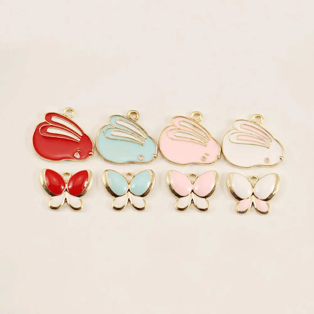 10 шт. кролик бабочка вентилятор плавающие эмалевые чары сплав кулон для