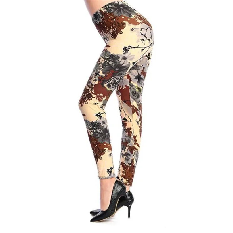 Khaki flower CHSDCSI Популярные летние леггинсы для фитнеса новые женские Леггинсы пуш-ап леггинсы с цветочным принтом эластичные штаны с высокой талией Прямая поставка - Цвет: Khaki flower