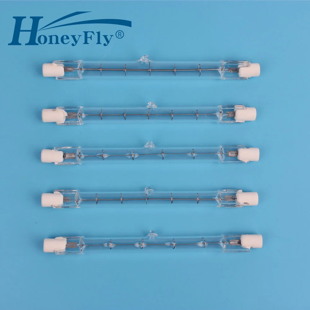 HoneyFly 5 шт. J118 галогенная лампа 220 V/110 V 150W 200W 250W 300W 500W галогенные R7S 118 мм 3000K WW с двумя концами, светов потока кварцевые часы