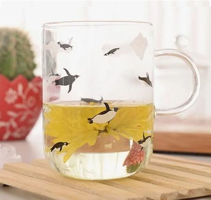 Персональная стеклянная чашка с принтом белого медведя пингвина для сока молока