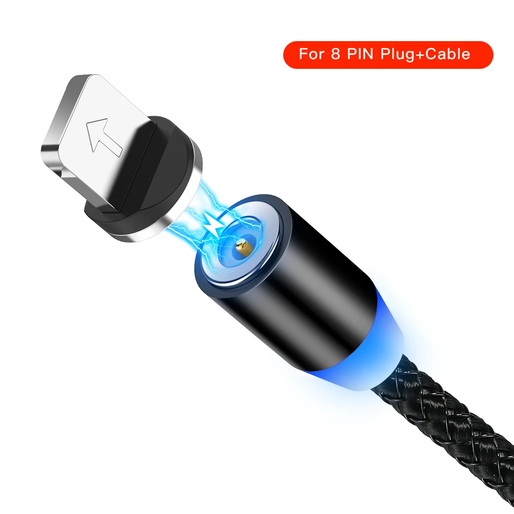 Black For Iphone Магнитный светодиодный кабель в оплетке type-C Micro usb кабель для зарядки Iphone X 7 Магнитный шнур зарядного устройства для samsung s9 шнур быстрой зарядки - Цвет: Black For Iphone