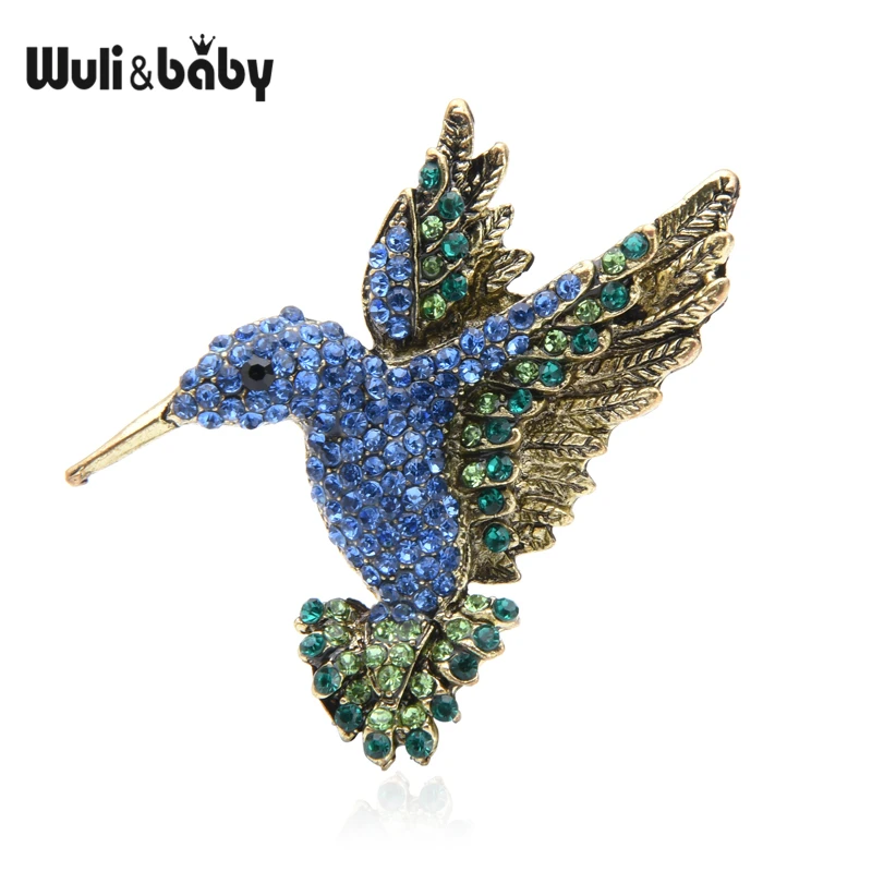 Wuli&baby, розовый, синий, стразы, колибри, броши для женщин и мужчин, Винтажная брошь в виде животного, булавки, подарки