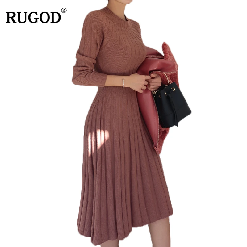 RUGOD 2018 новая туника дизайн плиссированное платье женский свитер Женский Круглый