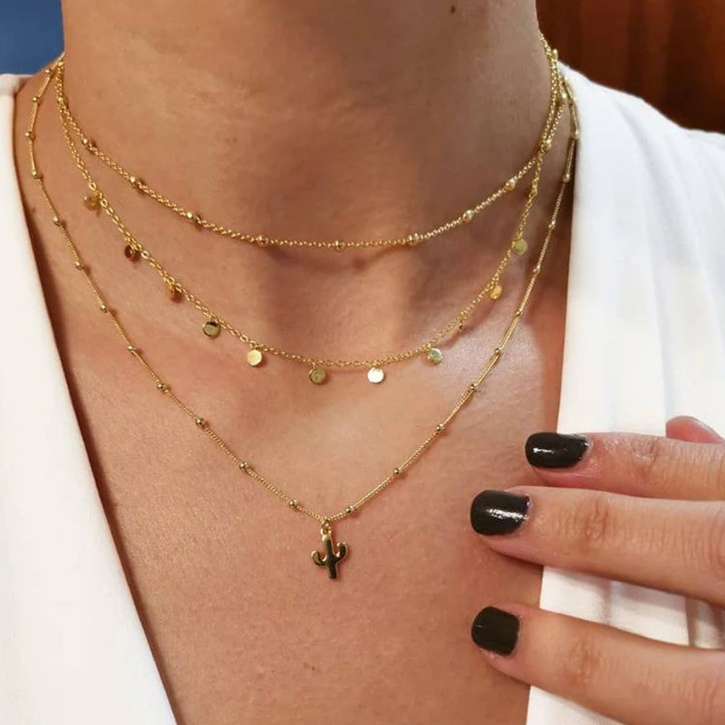 3 шт./компл. богемное многослойное Ожерелье С КАКТУСОМ из цепочка круглые бусины