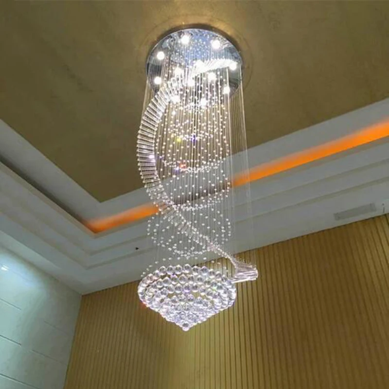 Современная люстра LED K9 Хрустальная длинная Лофт свет лестница большой размер