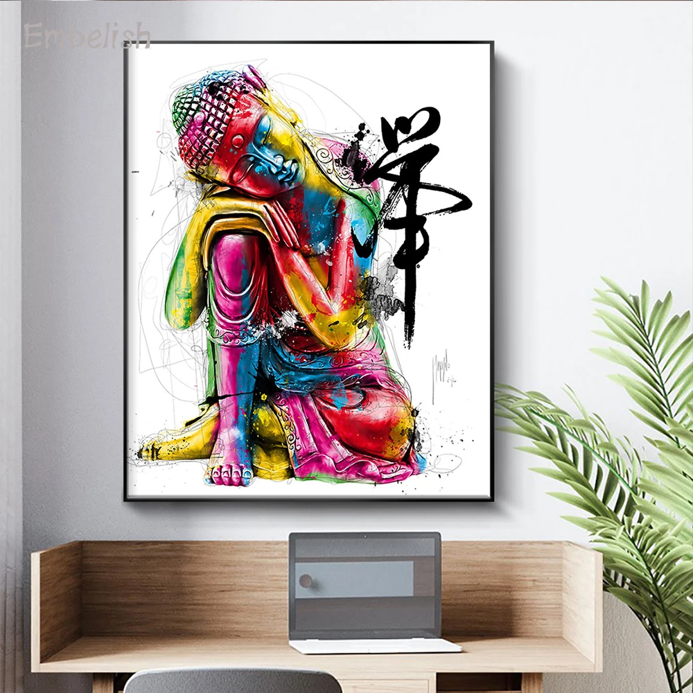 

Embelish 1 Pieces Hot Selling Colorful Buddha Statue Wall Pictures For Living Room Modern Home Decor HD Print Canvas Paintings
