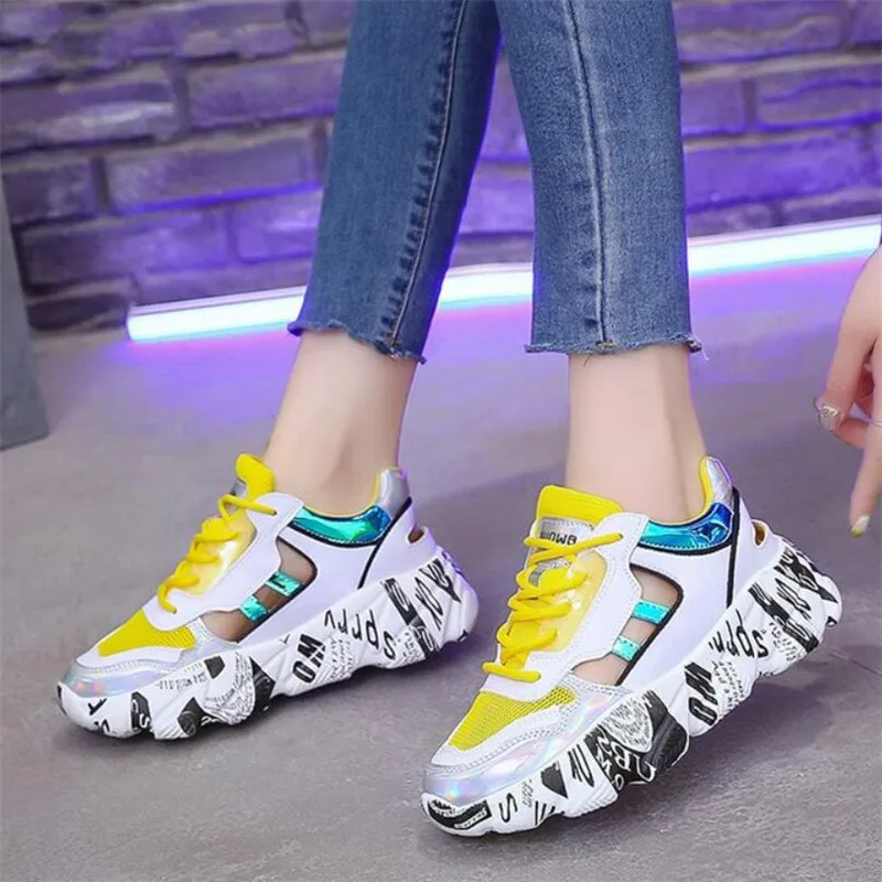 

2019 New Fashion Graffiti Sneakers Women New Women Vulcanize Shoes Platform Breathable Women Flats Woman Chunky Sneakers N2-45