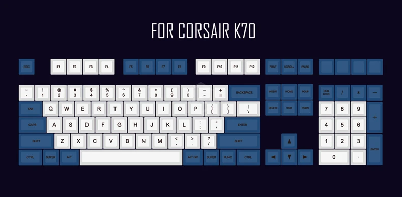Dye SubForCosairK70 Dsa белый синий краситель Sub Keycap набор PBT пластик для клавиатуры gh60 xd60 xd84 cospad tada68 rs96 zz96 87 104 660 - Цвет: Dye SubForCosairK70