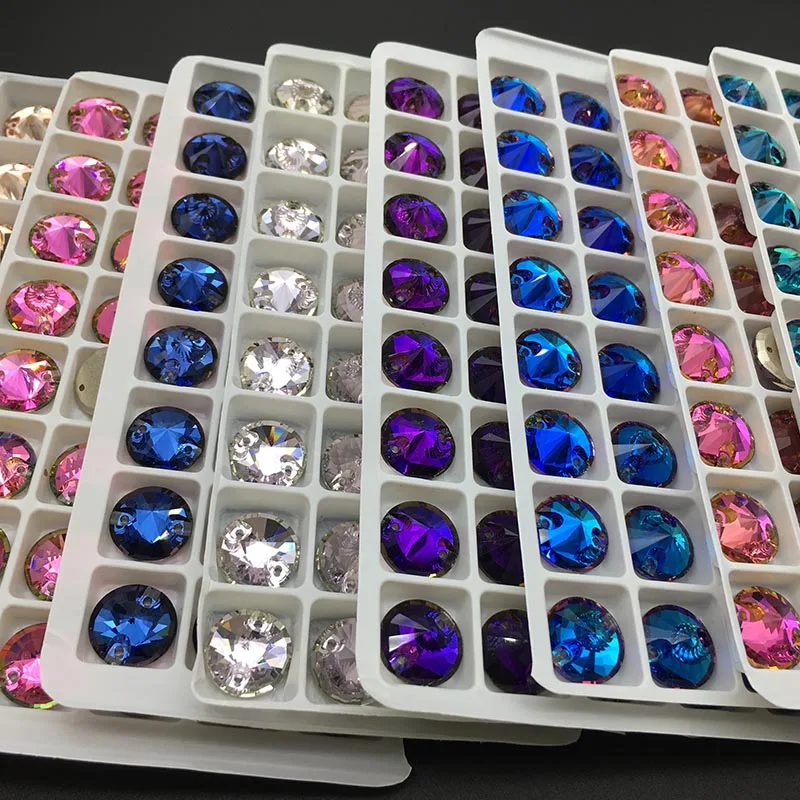 

Double Hole K9 Material Flat Bottom Satellite Hand-sewn Drilling High-end Color Crystal Drill DIY Dance Clothes Round Hand Sewn