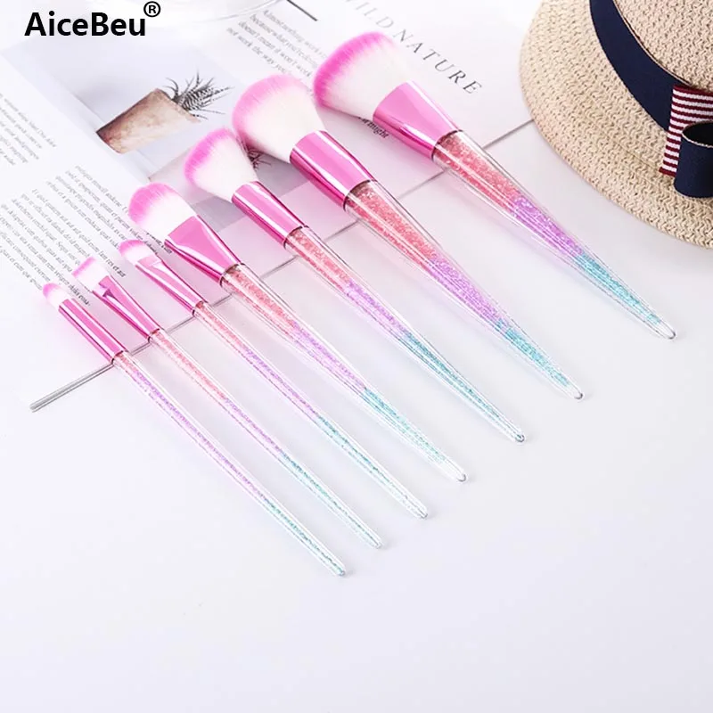 Hot Pink AiceBeu, 7 шт., блестящие кисти для макияжа, кисть для лица, косметика, красота, макияж, кисть для бровей, Кисть для макияжа - Handle Color: Hot Pink