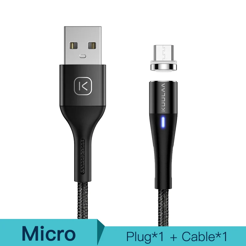 KUULAA Магнитный кабель Micro USB 2.4 Быстрый зарядный адаптер для Xiaomi Redmi Note 5 телефона зарядное устройство магнит MicroUSB зарядка USB шнур - Цвет: Black
