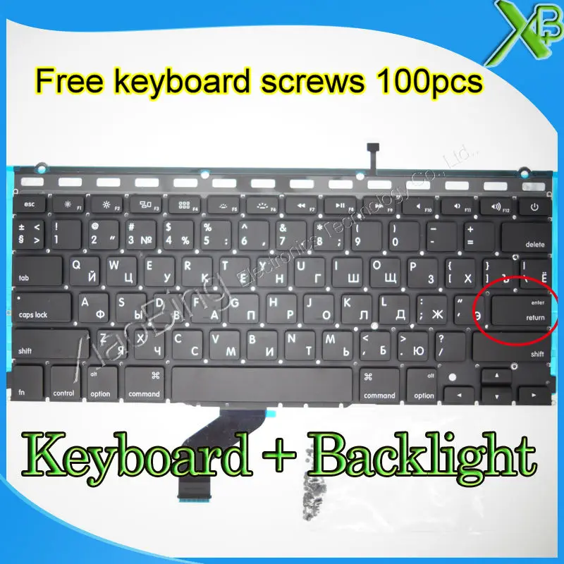 

Brand New For MacBook Pro Retina 13.3" A1425 Small Enter RS Russian keyboard+Backlight Backlit+100pcs keyboard screws 2012 Year