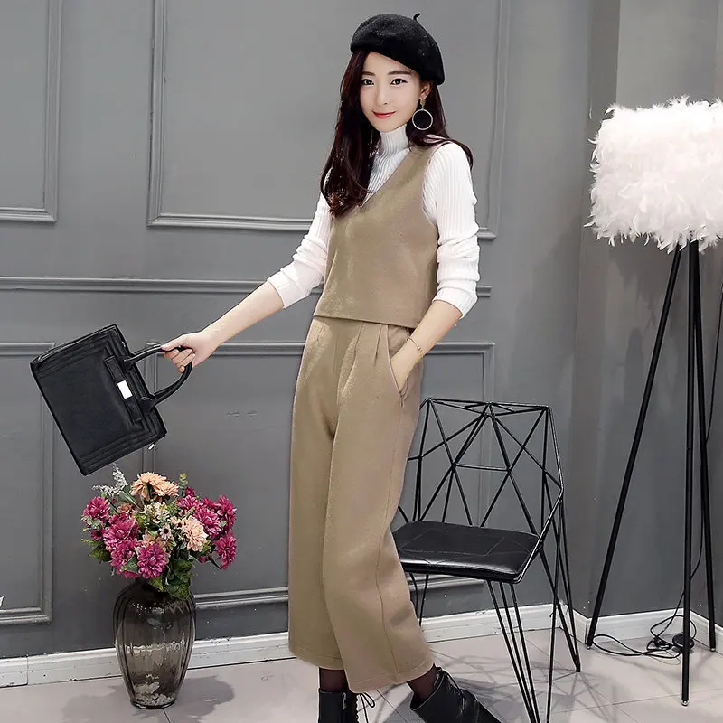 

Three-piece 2017 recreational temperament wide-legged pants cloth thin fashion suits female child