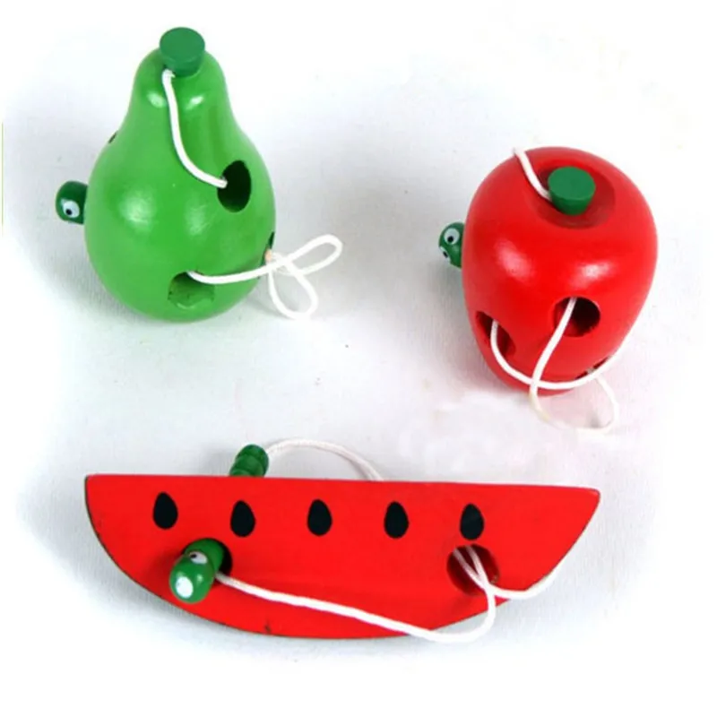 

Montessori Educational Toys Fun Wooden Toy Worm Eat Fruit Apple Pear Early Learning Teaching Aid Baby Toy Gift For Kids MU992228