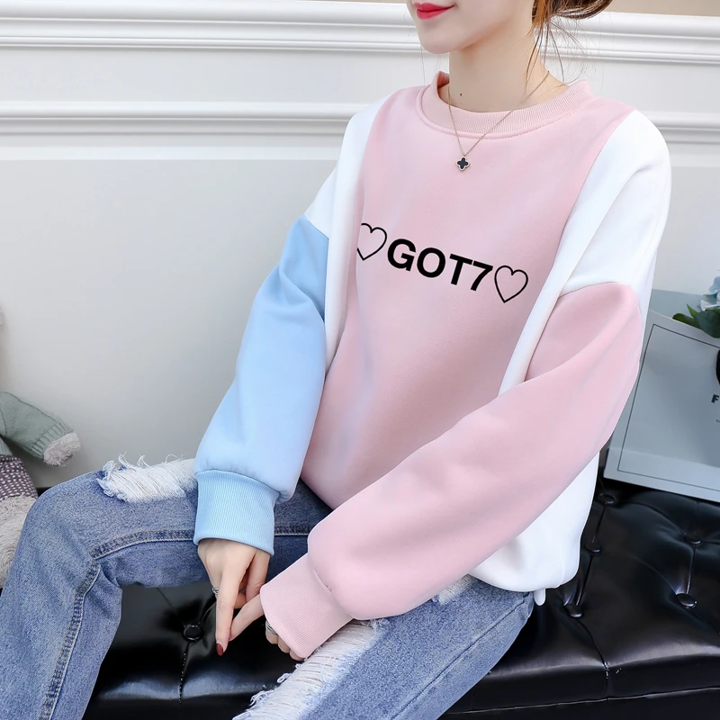 GOT7 Hearts Cute Kawaii Women Hoodies Harajuku Patchwork Kpop Fans Autumn Winter Loose Ulzzang Clothing Sweatshirts Sudaderas | Женская