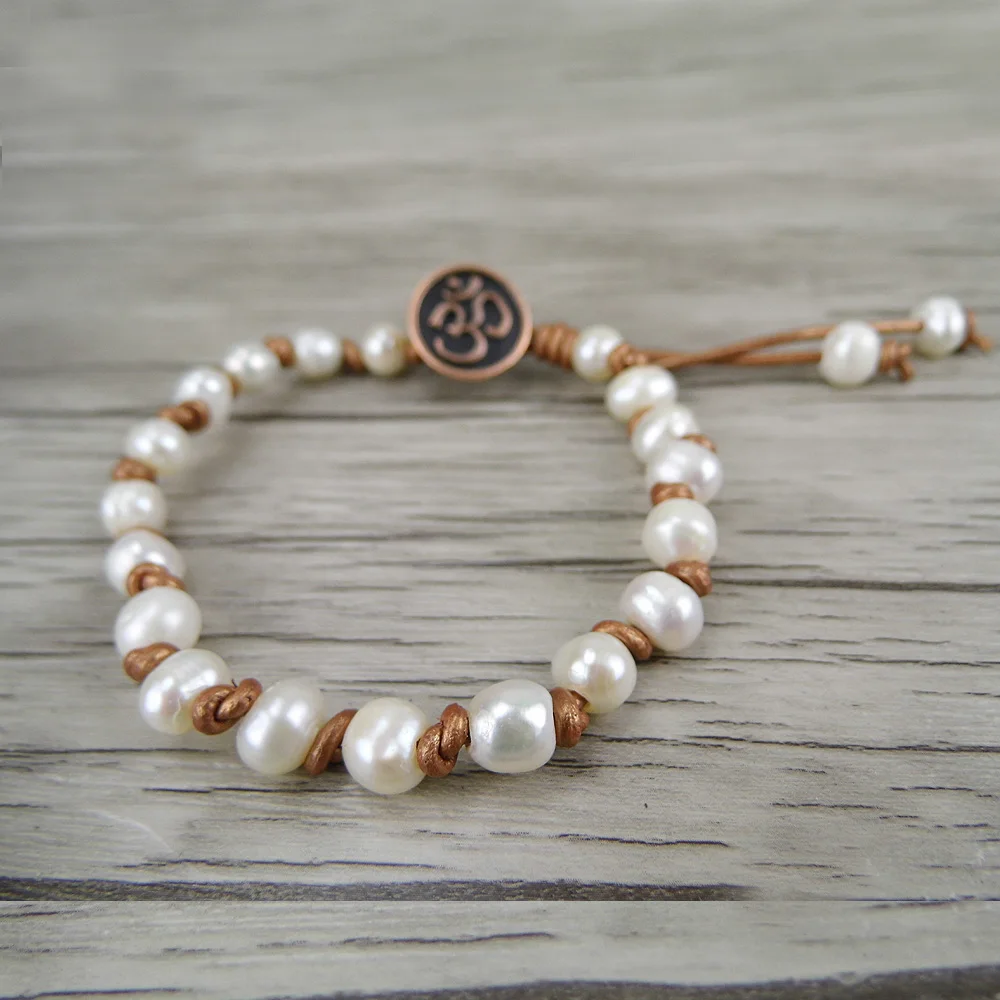 Женский кожаный браслет с жемчугом|wrap bracelet|real pearl braceletbracelet |