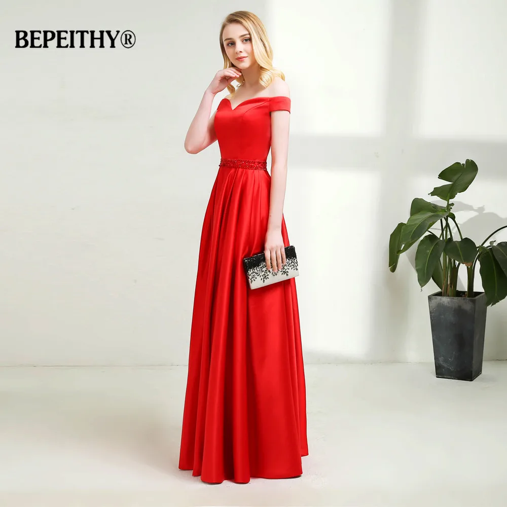 bright red Vestido de festa, длинное вечернее платье трапециевидной формы, винтажное платье с открытыми плечами, платья для выпускного вечера, пояс со стразами, Robe De Soiree - Цвет: bright red
