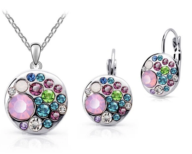 silver pink Магия ikery Винтажные серьги ожерелье набор золотой цвет кристалл круглый Африканский костюм для женщин ювелирные изделия индийские свадебные ювелирные наборы - Окраска металла: silver pink
