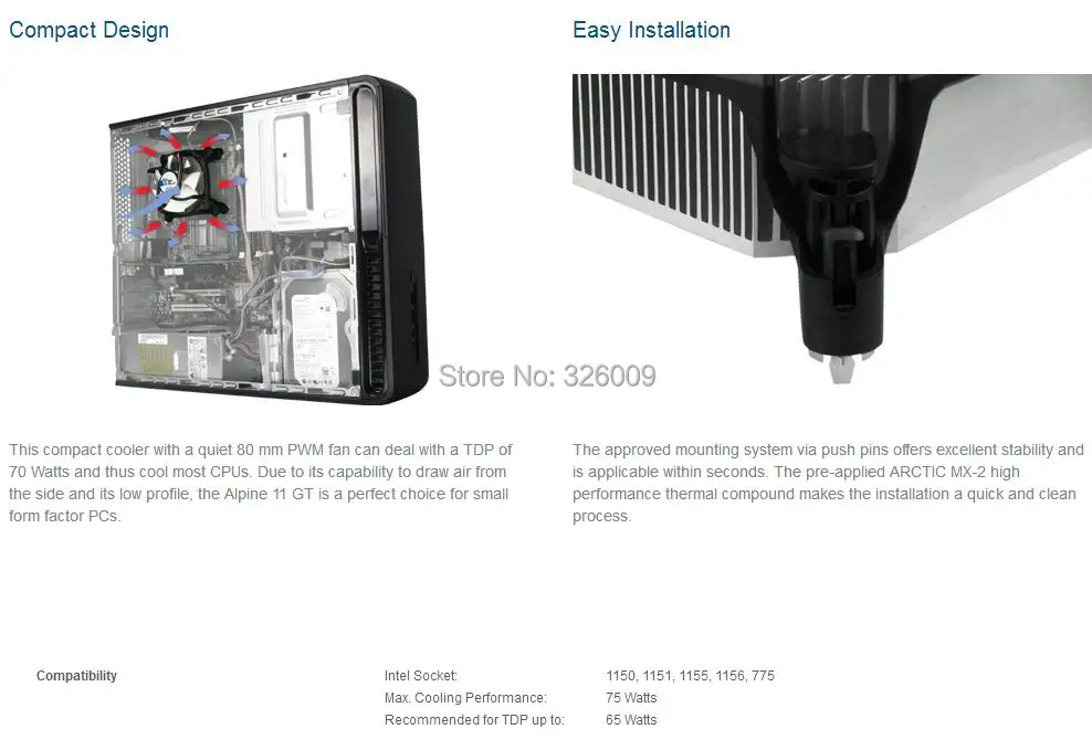 ARCTIC Alpine 11 GT Rev.2 4pin PWM 80 мм 8 см вентилятор охлаждения TDP 75 Вт охлаждения для Intel LGA775 1150 1151 1155 1156 вентилятор кулера процессора
